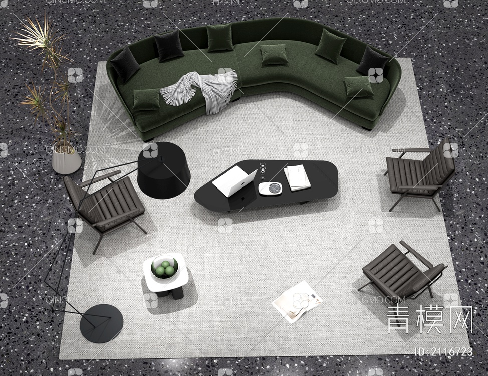 沙发茶几组合 落地灯 单椅 绿植3D模型下载【ID:2116723】