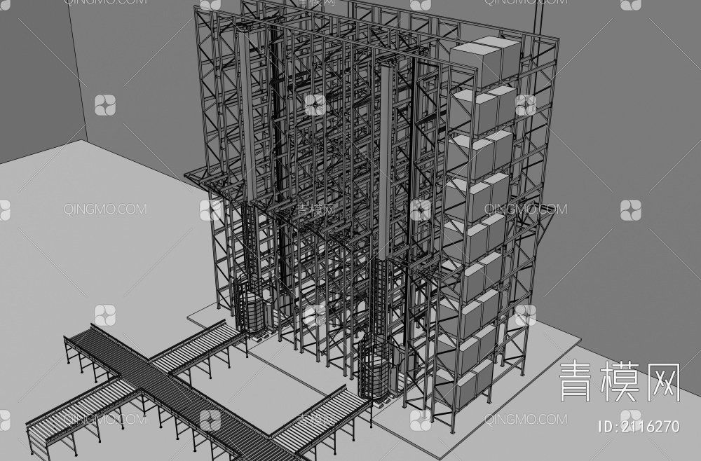 自动化堆垛机 料箱机 智能立体库 货架 仓库3D模型下载【ID:2116270】