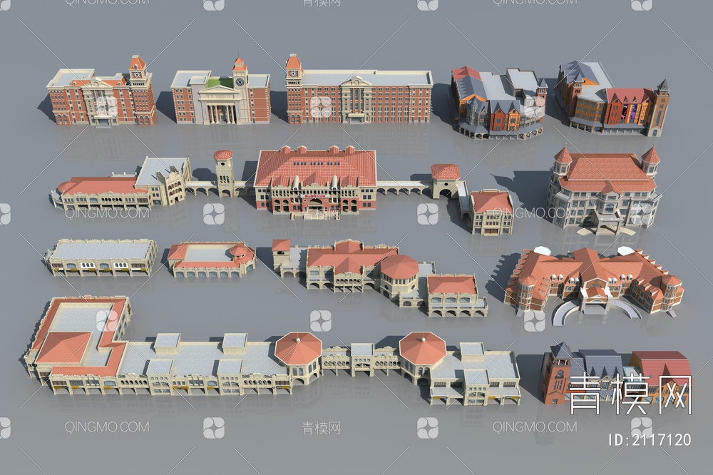 建筑 酒店 商业 学校 钟楼3D模型下载【ID:2117120】