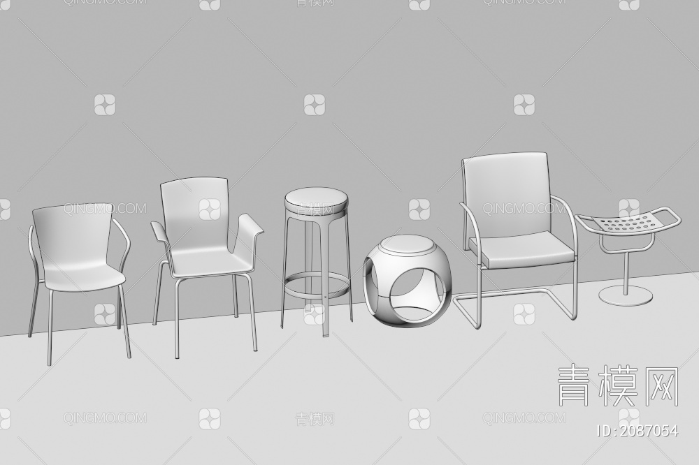 造型椅子 课堂椅 圆凳 高脚凳 香蕉凳3D模型下载【ID:2087054】