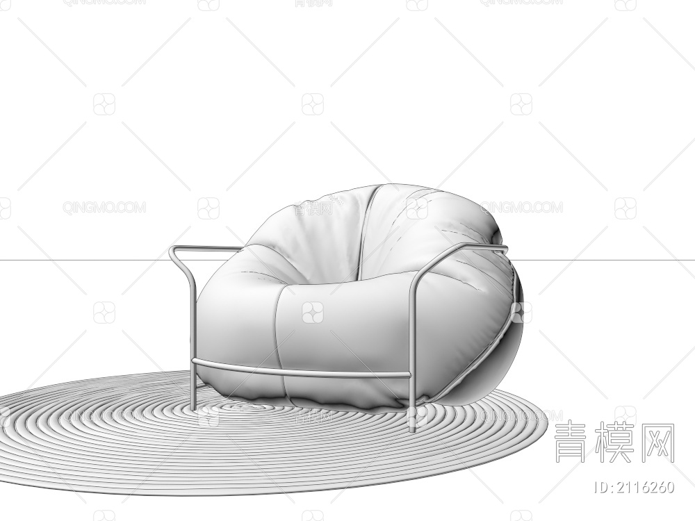 白色短绒休闲沙发3D模型下载【ID:2116260】