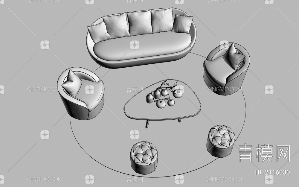 休闲沙发茶几组合  单人沙发  茶几 单椅  休闲沙发3D模型下载【ID:2116030】