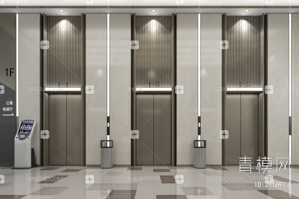 电梯厅  电梯间  垃圾桶 电梯3D模型下载【ID:2116971】