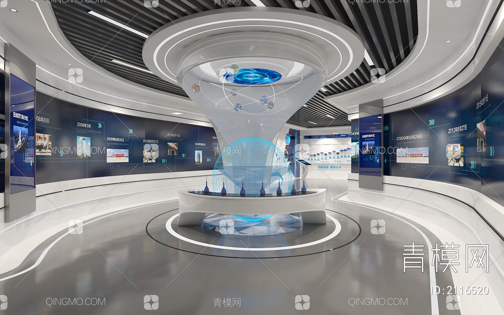 科技企业展厅 360全息投影 数字沙盘 互动触摸一体机 滑轨屏3D模型下载【ID:2116520】