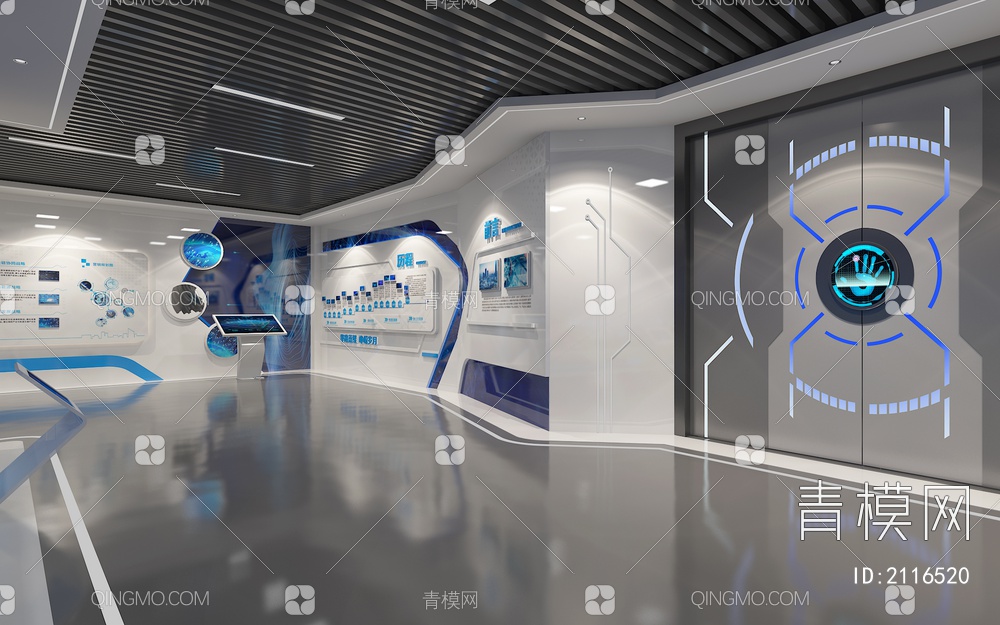 科技企业展厅 360全息投影 数字沙盘 互动触摸一体机 滑轨屏3D模型下载【ID:2116520】