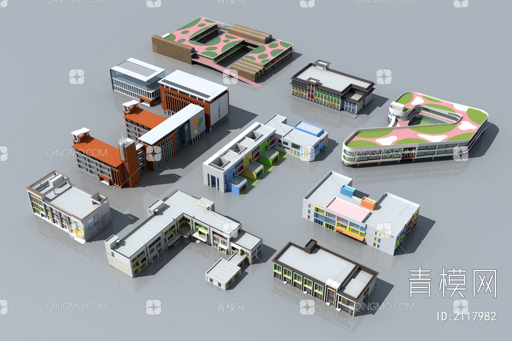 学校 建筑 幼儿园3D模型下载【ID:2117982】