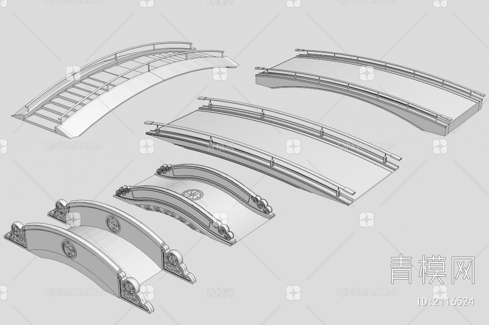 景观桥 石桥组合3D模型下载【ID:2116524】