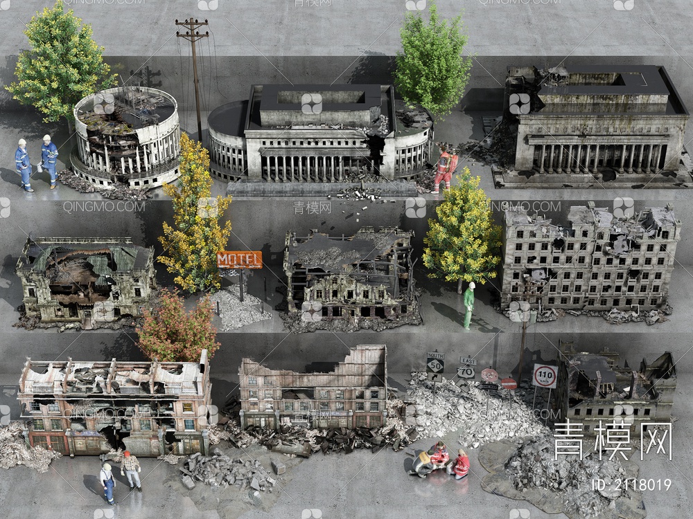 建筑废墟组合3D模型下载【ID:2118019】