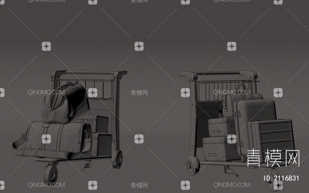 机场行李推车 行李箱3D模型下载【ID:2116831】