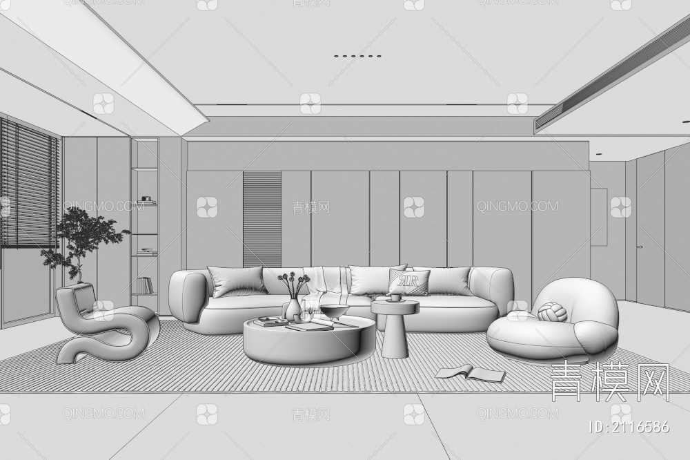 家居客厅 电视背景墙 客厅 茶几组合 沙发 电视柜 极简客厅3D模型下载【ID:2116586】