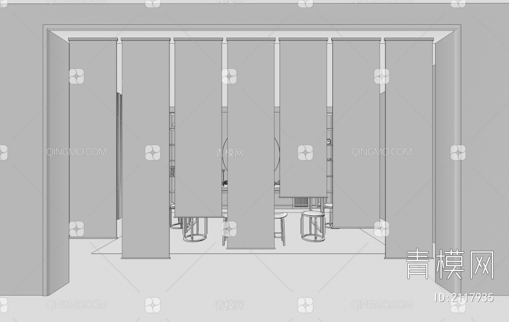 江南风纱帘_茶室_书房_门帘_布帘_挂帘_隔断帘_帘子_遮挡帘3D模型下载【ID:2117935】