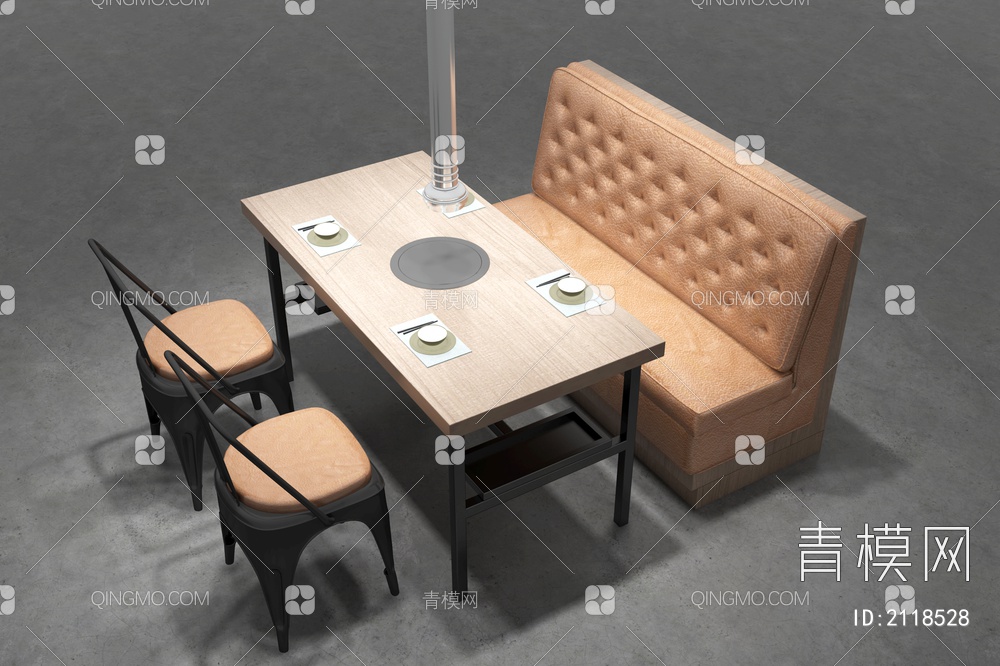 餐桌椅组合   烧烤店餐桌椅3D模型下载【ID:2118528】