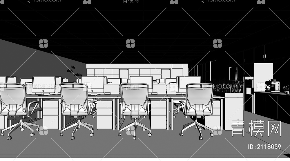 公共开放办公区 办公桌椅3D模型下载【ID:2118059】