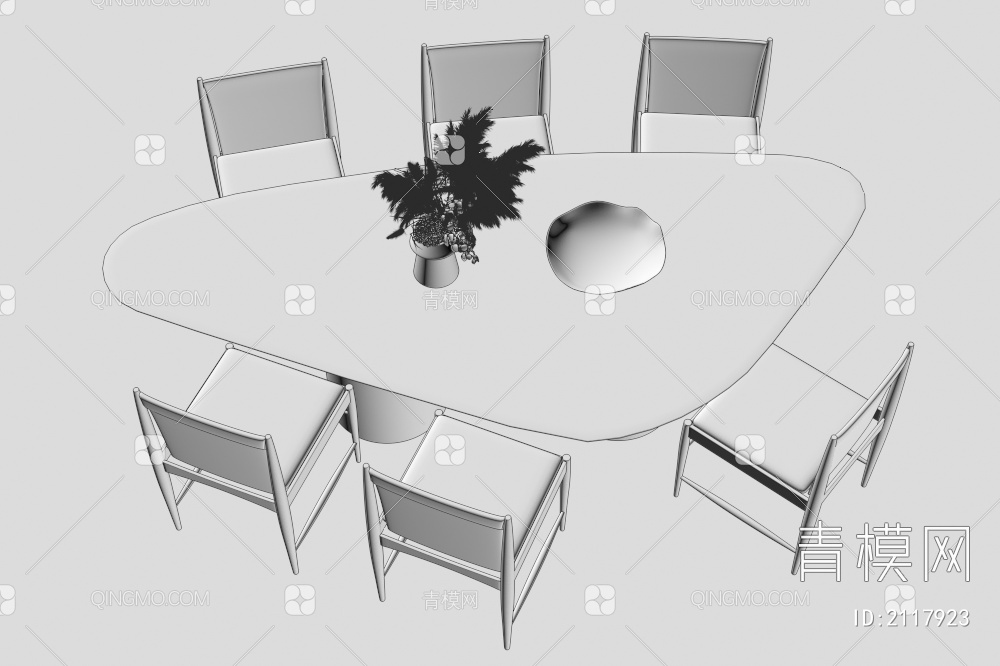 餐桌椅组合  异形桌子3D模型下载【ID:2117923】