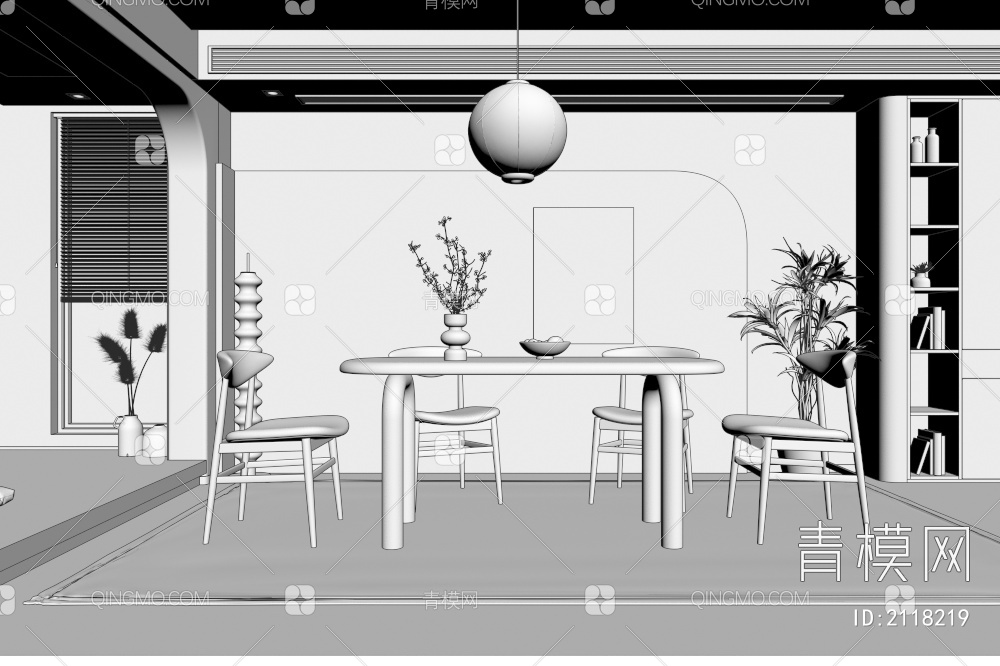 餐厅 餐桌椅 吊灯3D模型下载【ID:2118219】