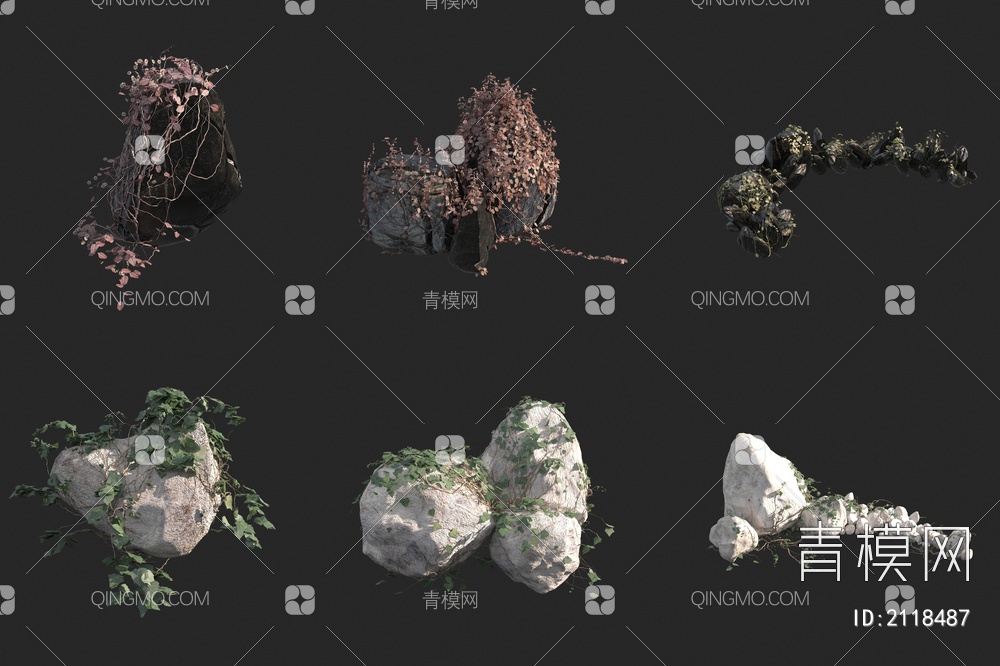 岩石上的爬藤藤蔓 水景石头3D模型下载【ID:2118487】