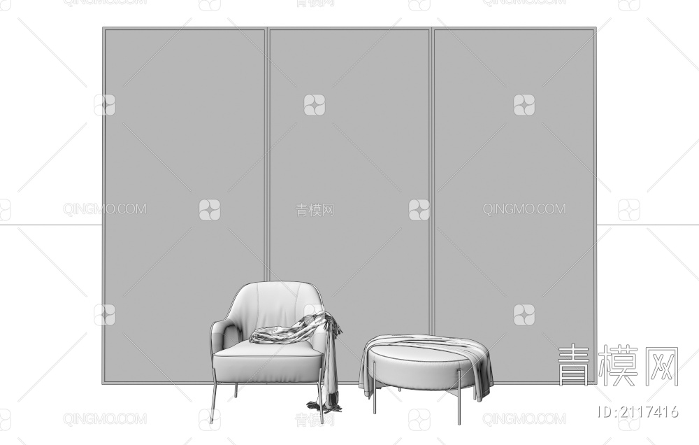 水波纹玻璃 休闲椅凳3D模型下载【ID:2117416】