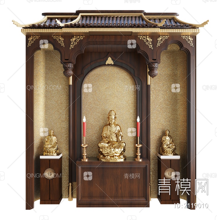 佛龛 神龛 神柜 祭台 供奉台 香炉 蜡烛台 财神像 佛像3D模型下载【ID:2119010】