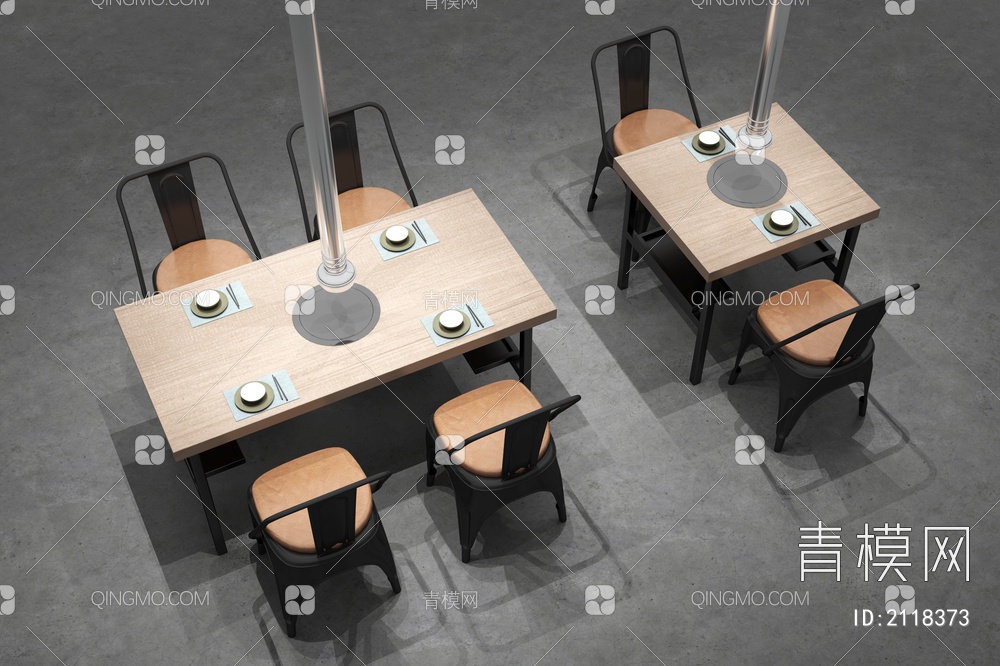 烧烤店餐桌椅  餐桌椅组合3D模型下载【ID:2118373】