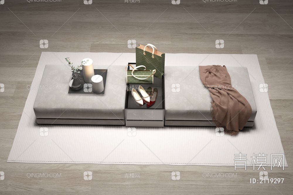 鞋子 包  摆件 地毯  矮凳  沙发凳子  衣帽间沙发凳3D模型下载【ID:2119297】