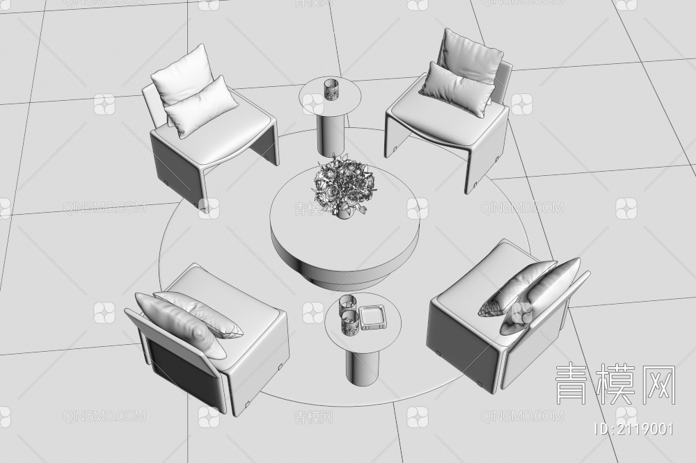 休闲桌椅组合  洽谈区桌椅  桌椅组合  休闲椅  单椅3D模型下载【ID:2119001】