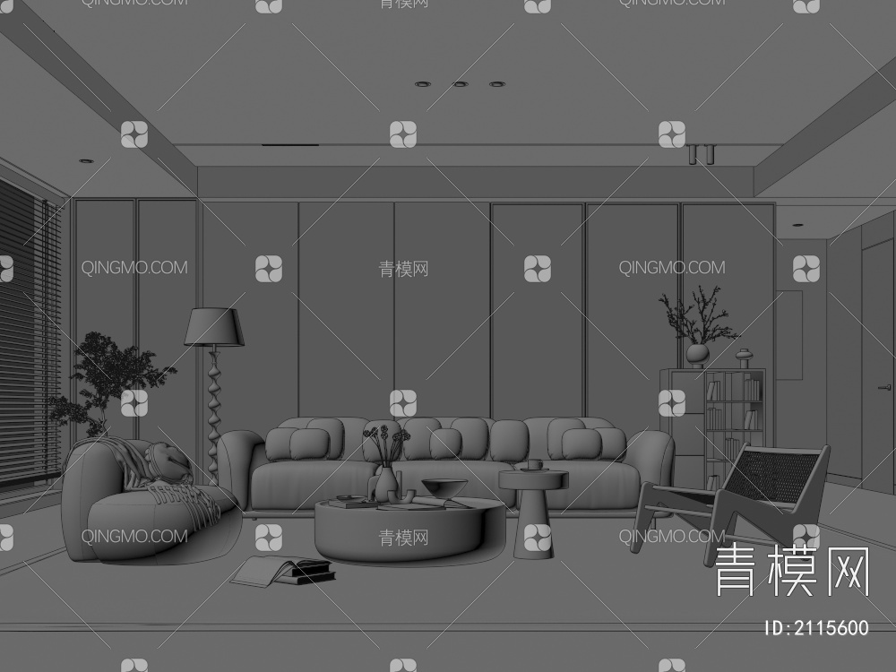 客厅 沙发茶几组合 休闲沙发椅 饰品摆件 背景墙3D模型下载【ID:2115600】