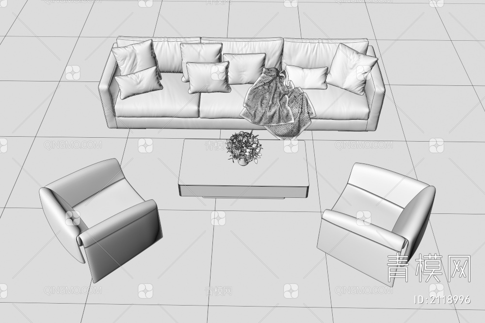 沙发桌椅组合  休闲沙发桌椅3D模型下载【ID:2118996】