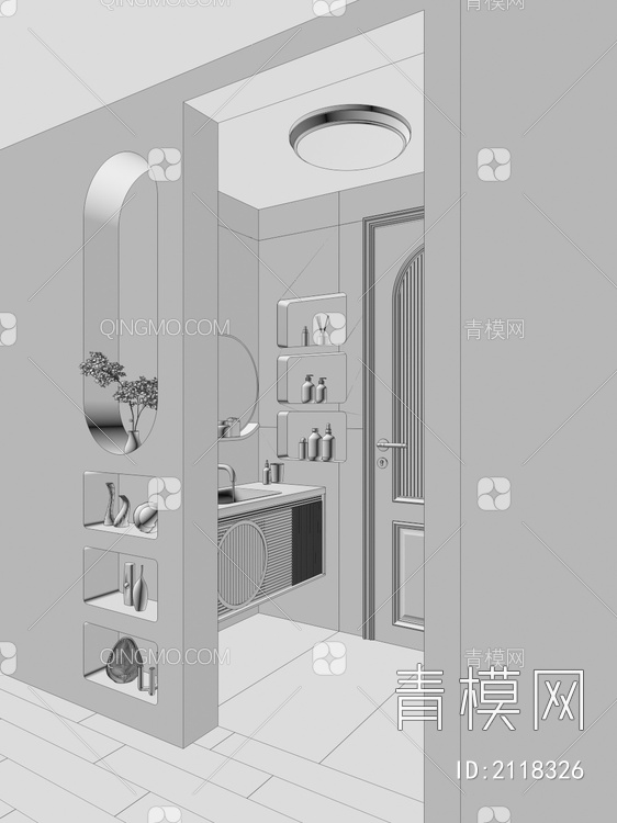 灯带造型 造型壁龛 干湿分离 卫生间3D模型下载【ID:2118326】