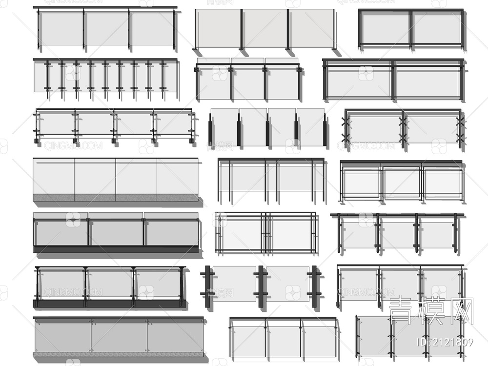 玻璃栏杆SU模型下载【ID:2121809】