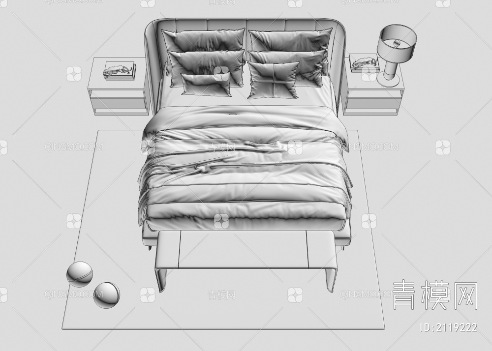 双人床  床3D模型下载【ID:2119222】