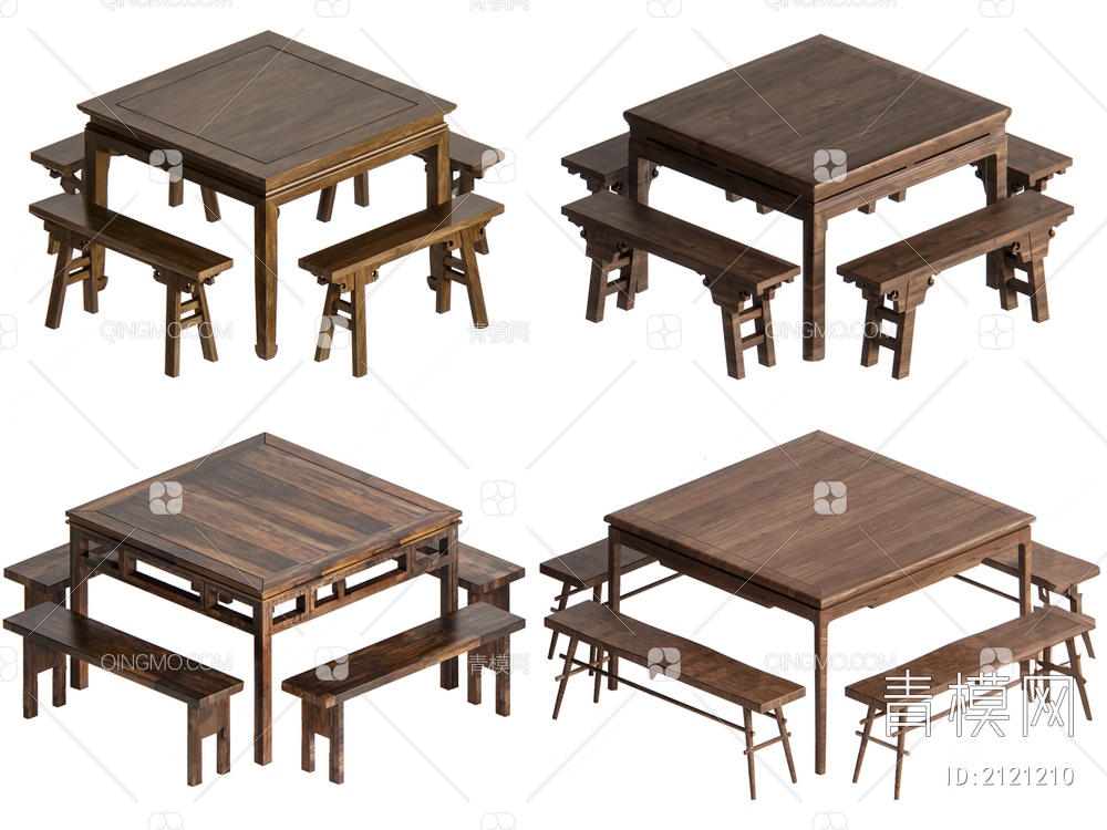 八仙桌餐桌椅3D模型下载【ID:2121210】