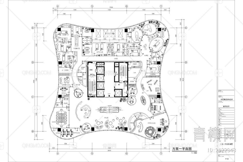 美容院SPA会所医疗护理室皮肤护肤中心方案平面布局图【ID:2122043】