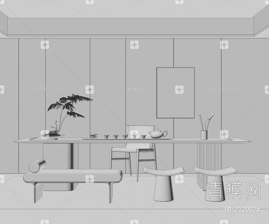 茶桌椅组合3D模型下载【ID:2120025】