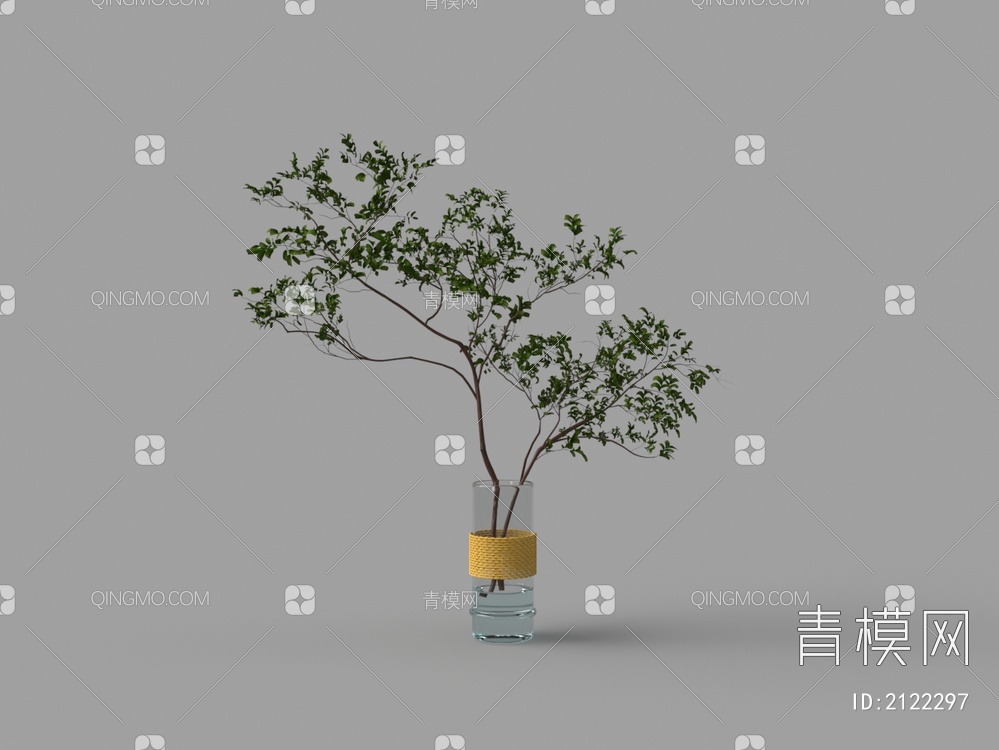 麻绳玻璃花瓶 绿色植物3D模型下载【ID:2122297】