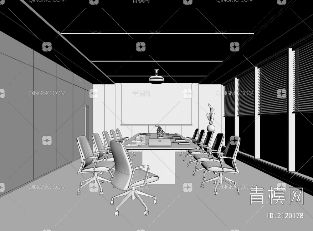 会议室  办公会议室会议厅 会议桌 会议台 会议桌椅3D模型下载【ID:2120178】