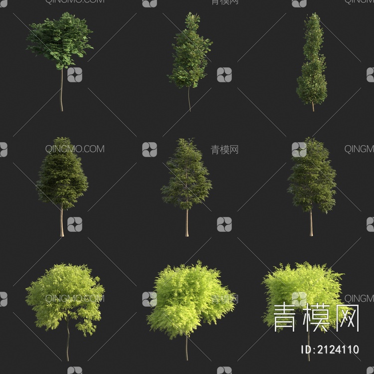 景观树 行道树  小树 鸟瞰树3D模型下载【ID:2124110】