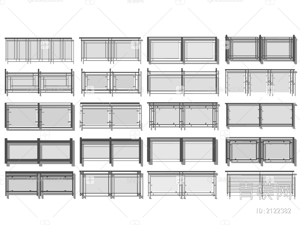 玻璃栏杆SU模型下载【ID:2122382】
