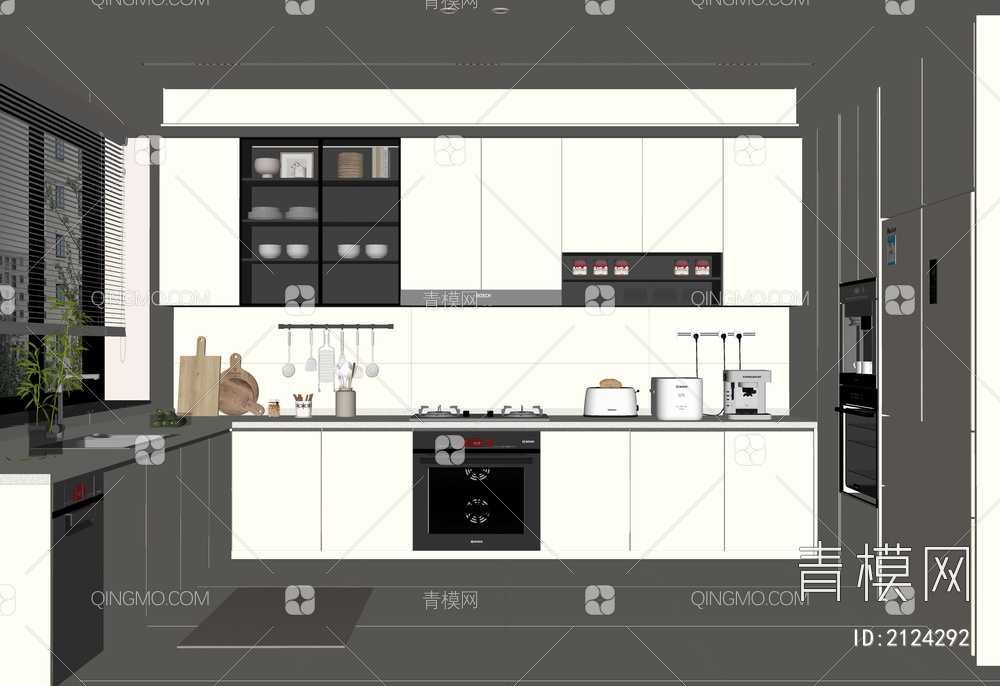 奶油风厨房SU模型下载【ID:2124292】