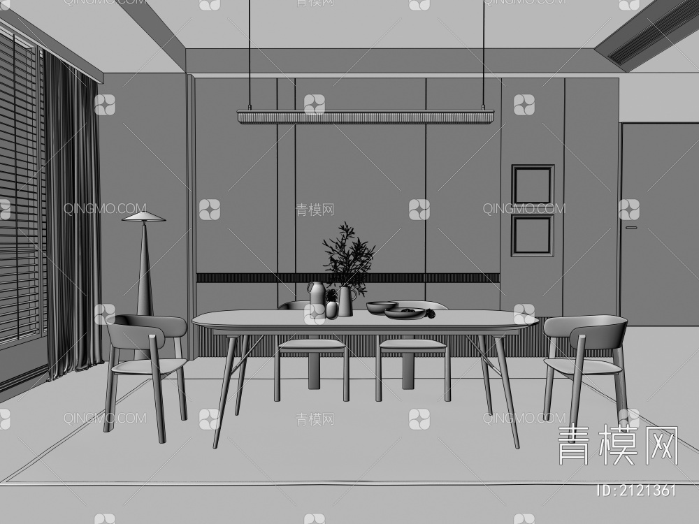 中古风餐厅餐桌3D模型下载【ID:2121361】