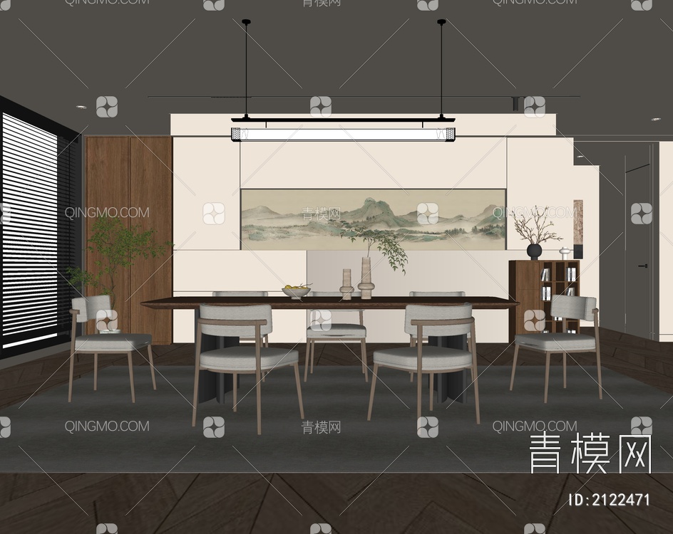 中古风餐厅SU模型下载【ID:2122471】