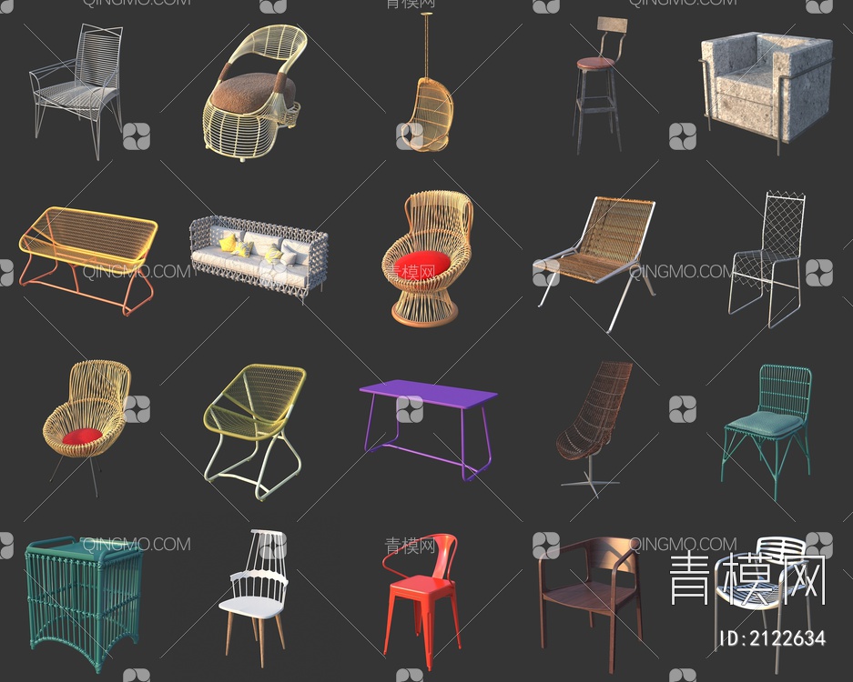 休闲椅 藤椅 铁艺椅子 户外椅子3D模型下载【ID:2122634】