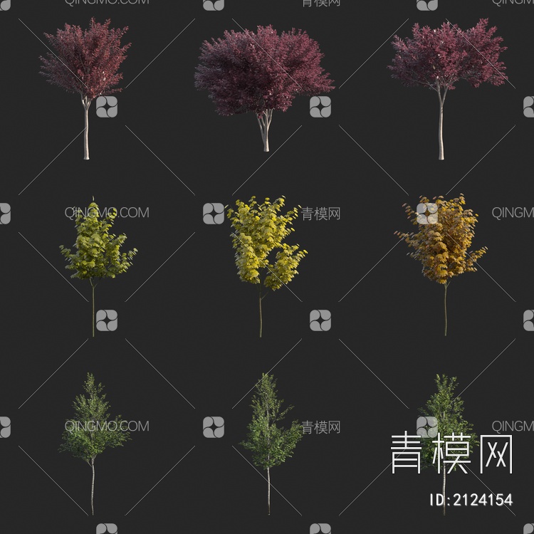 景观树 行道树 小树 灌木 红叶树3D模型下载【ID:2124154】