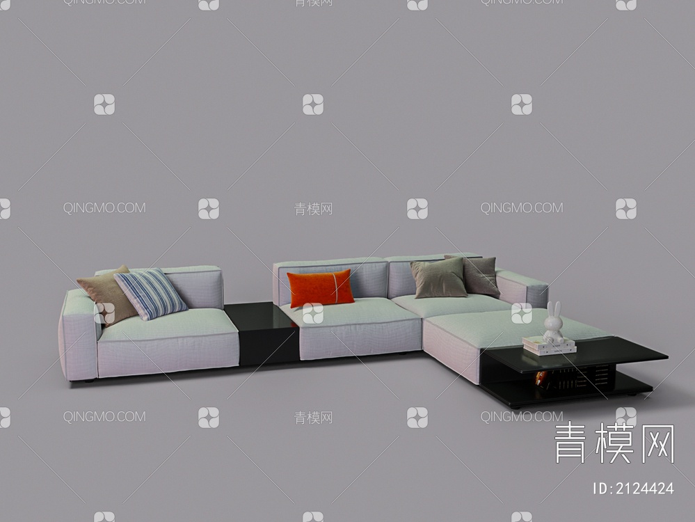 布艺L型沙发3D模型下载【ID:2124424】