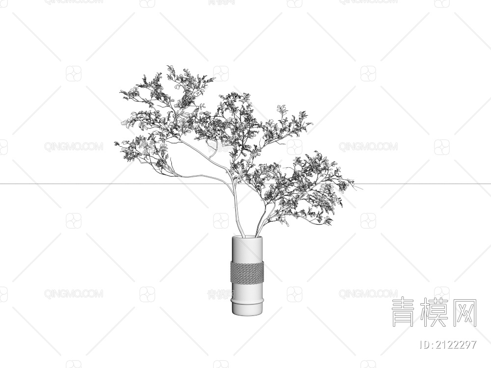 麻绳玻璃花瓶 绿色植物3D模型下载【ID:2122297】