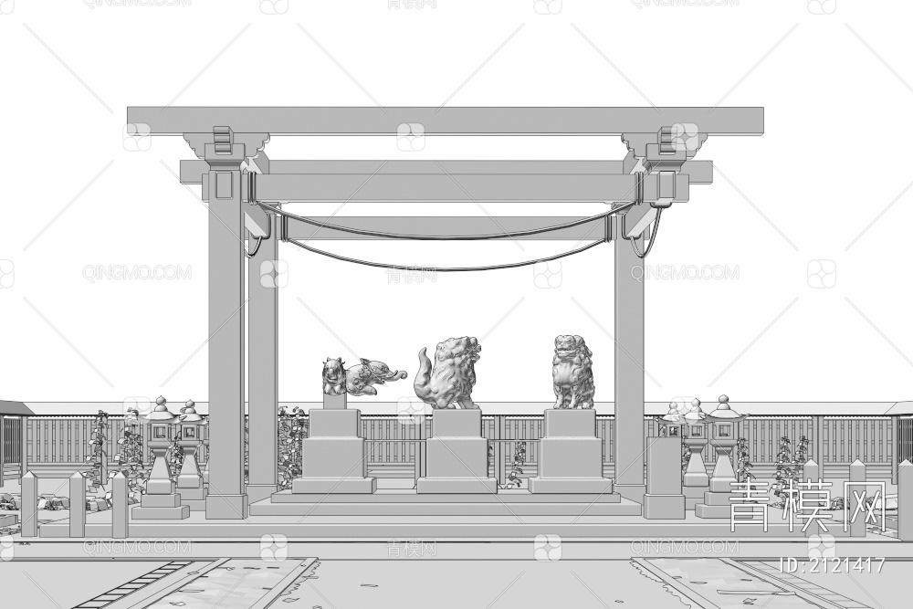 石狮子神兽守门雕塑3D模型下载【ID:2121417】