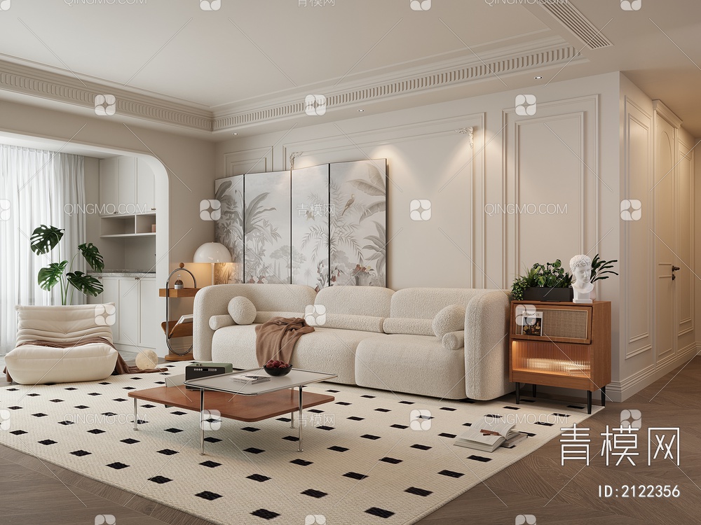 客厅，沙发组合，茶几3D模型下载【ID:2122356】