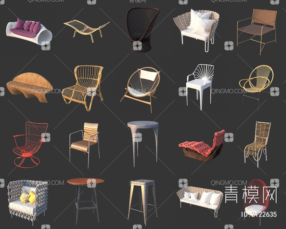 休闲椅 藤椅 铁艺椅子 户外椅子3D模型下载【ID:2122635】