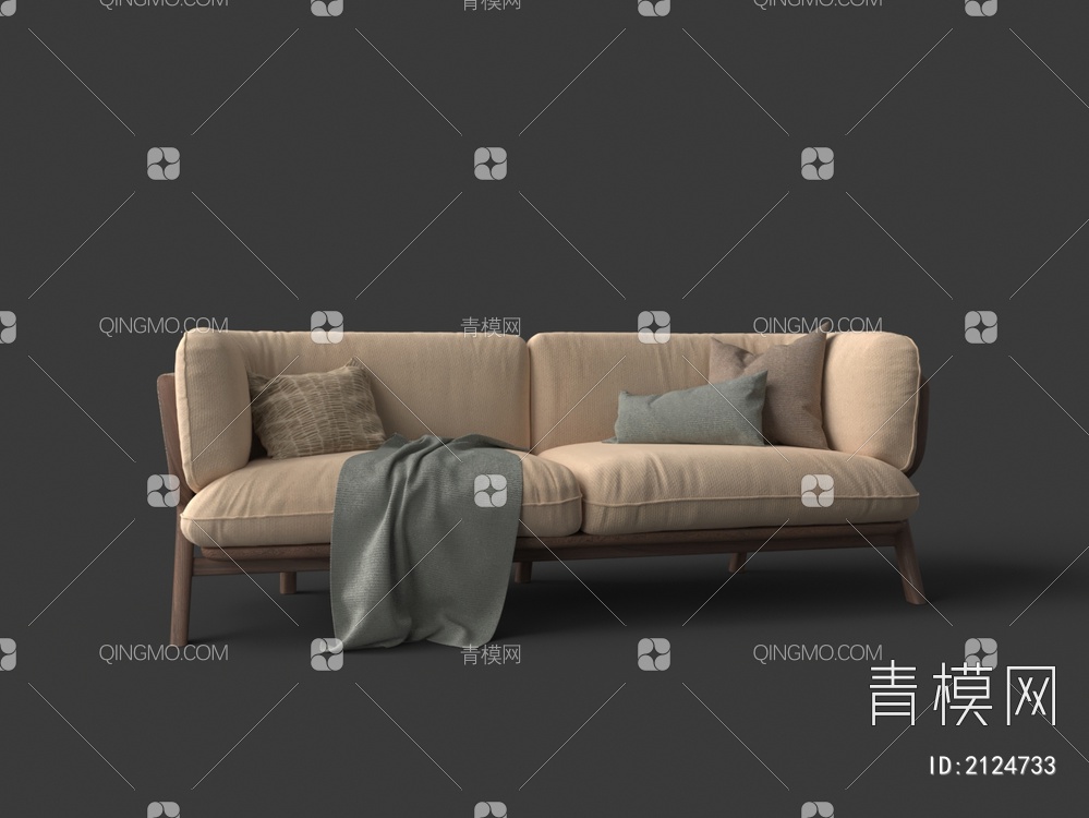 布艺双人沙发3D模型下载【ID:2124733】