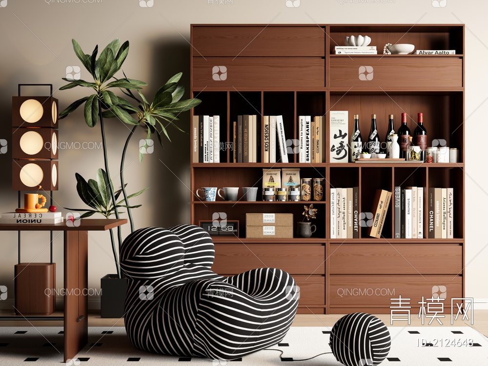书柜组合 书柜 装饰柜 书籍 摆件 懒人沙发3D模型下载【ID:2124648】