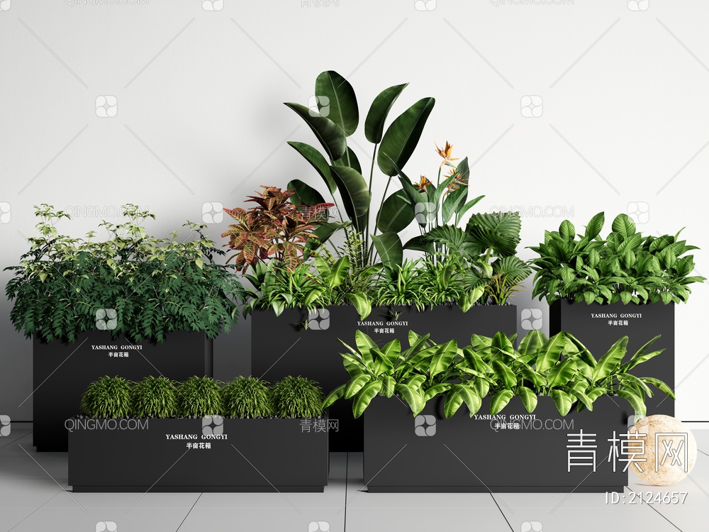 植物组合 绿植 花箱 植物 盆栽 植物堆 花池 花坛3D模型下载【ID:2124657】